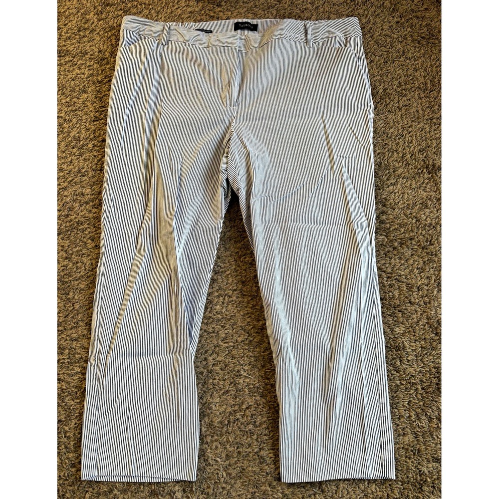 Talbots Hampshire Gray White Striped Flat Front Ankle Pants Plus Size 22W
